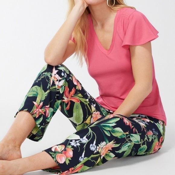 CHICO’S Floral Print Wide Leg Soft Crops Pants Lightweight Pockets Size .5 US 6 - Picture 12 of 12